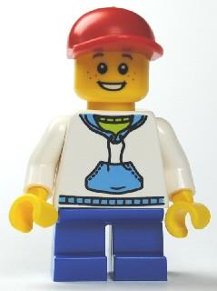 LEGO Minifigure-White Hoodie with Blue Pockets, Blue Short Legs, Red Short Bill Cap-Town / City-CTY192-Creative Brick Builders